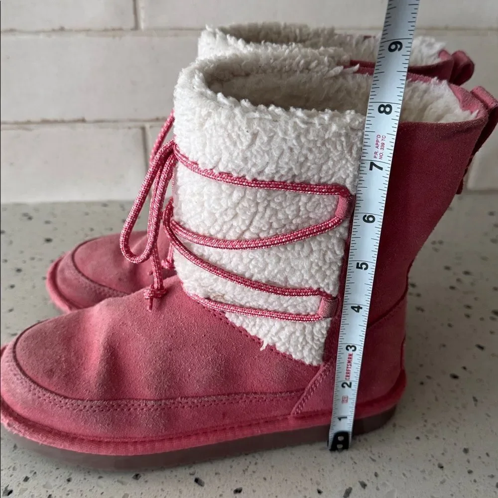 Koolaburra by UGG Suede Leather Pink Cream Warm Cozy Lined Girls Boots Size 2